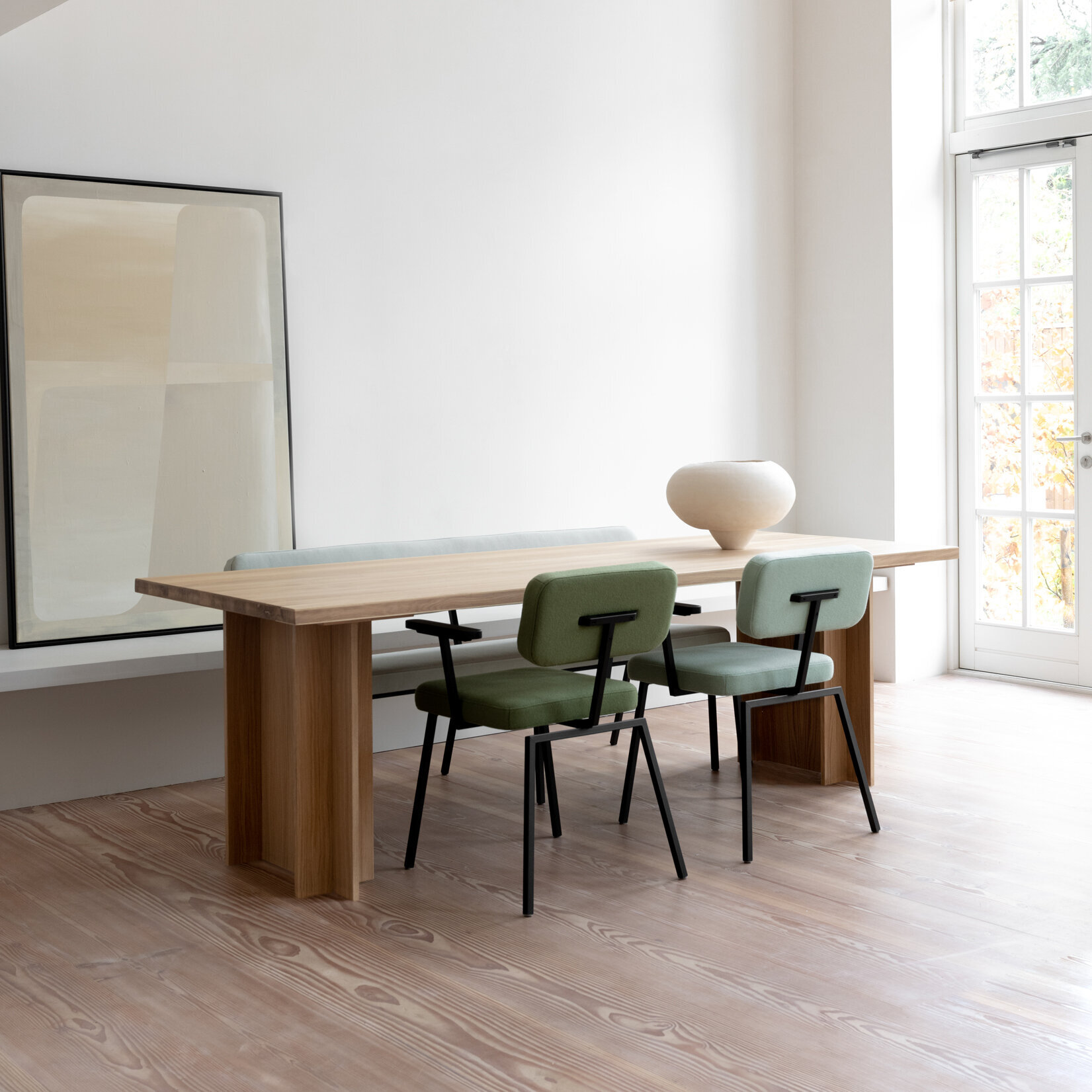 Column Oak white lacquer Rectangular Chamfered round corners Oak